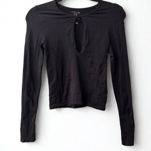 Free People Black Keyhole Long Sleeve Top